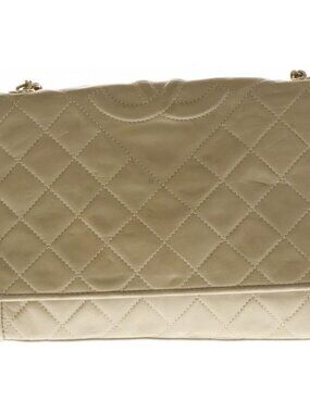 Chanel Quilted CC Logo Chain Shoulder Bag Beige Lambskin